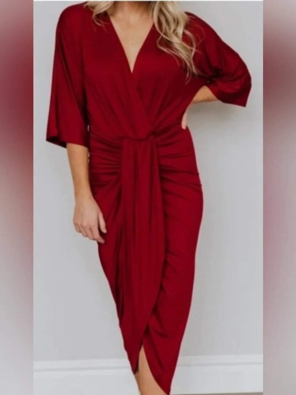 Baltic Born Deep Red Midi Wrap Dress